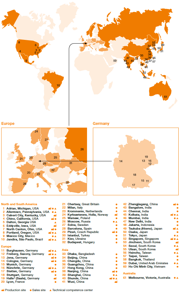 WACKER’s Production and Sales Sites and Technical Competence Centers (map)