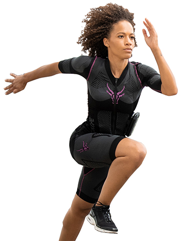 Woman in body suit with electrodes (Photo)
